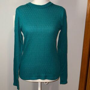 Pilcro Anthropologie ribbed crew neck semi sheer striped long sleeve green shirt